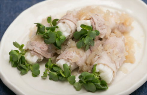 豚しゃぶの野菜ロール、らっきょうだれ