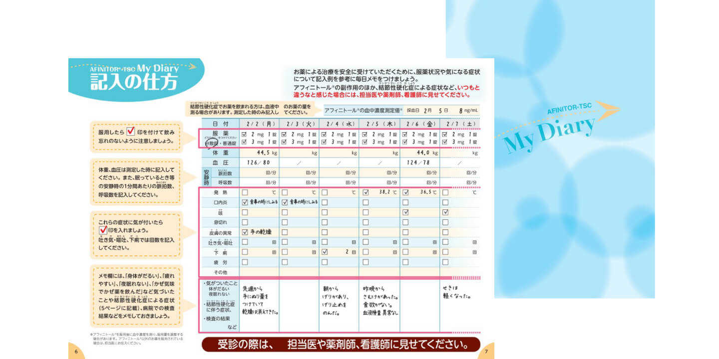 服薬日記：『AFINITOR®-TSC My Diary』
