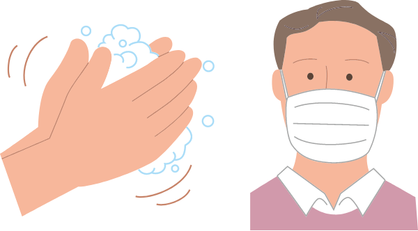 イラスト：⼿洗いやマスクの着⽤