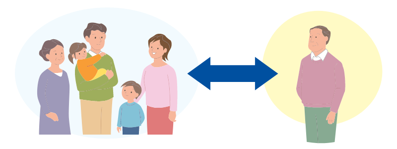 イラスト：人との距離を1～2m保ちましょう
